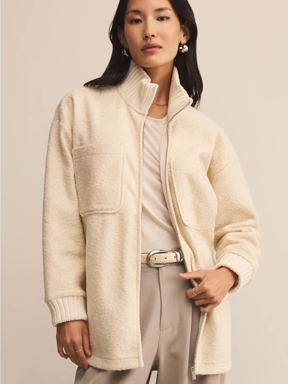 Z Supply Cream Teddy Sherpa Zip Jacket